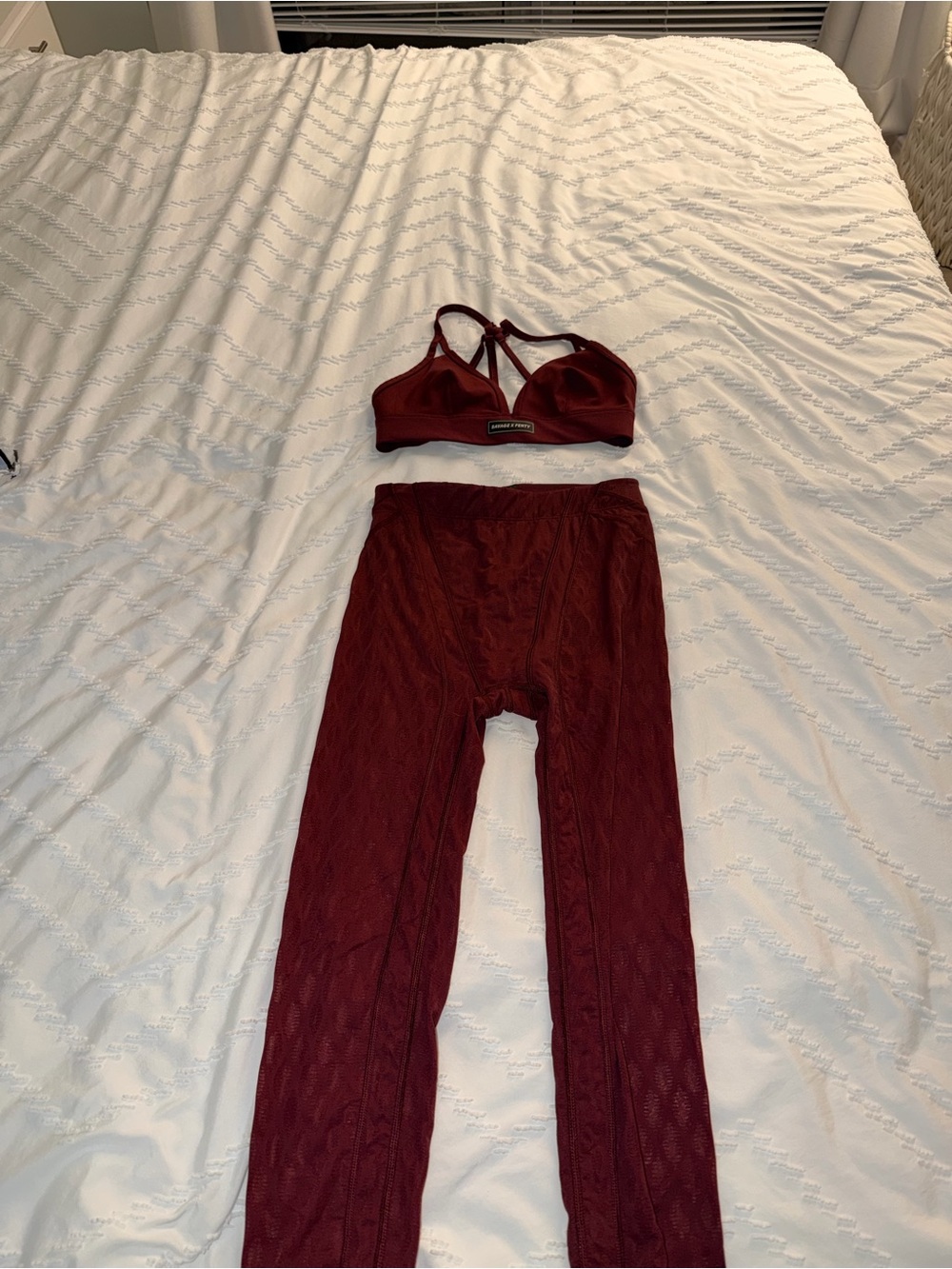 Savage X Fenty Maroon Lace Bralette & Leggings Set